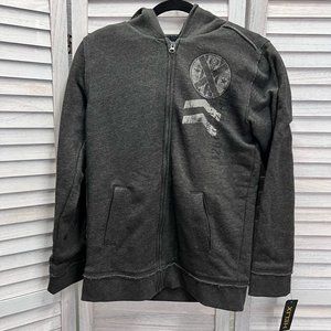 Boys HELIX Graphic Zip Up Dark Gray Hoodie Sweatshirt Faux Fur Lining size L